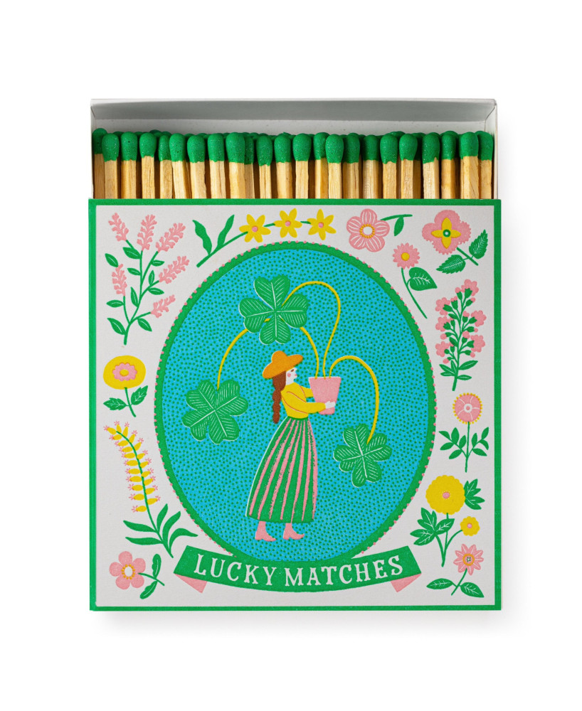 Boîte carrée d'allumettes Fleurs et trèfles