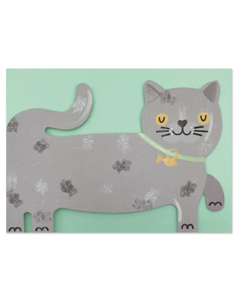 Carte Die Cut Chat gris