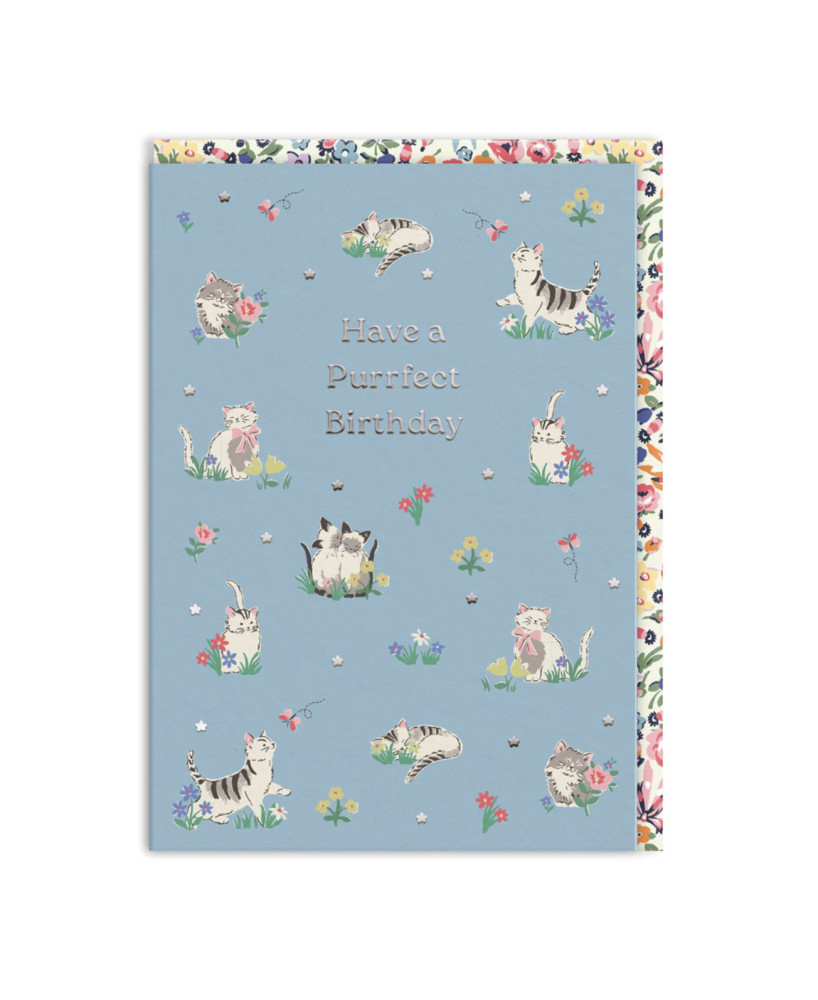 Carte Have a purrfect birthday bleue
