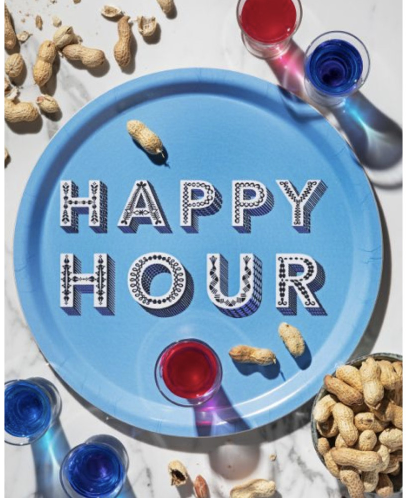 Plateau rond Happy Hour bleu