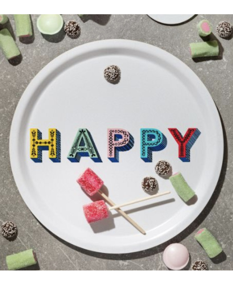 Plateau rond Happy multicolore