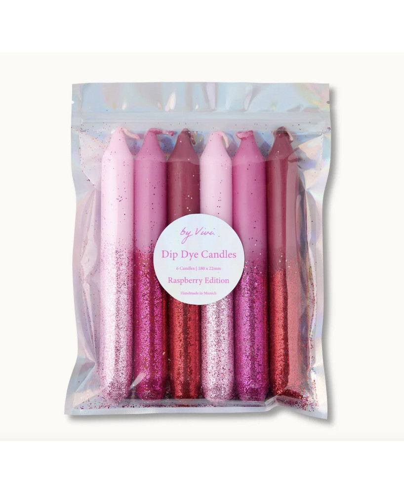 Set de 6 bougies glitter Raspberry edition