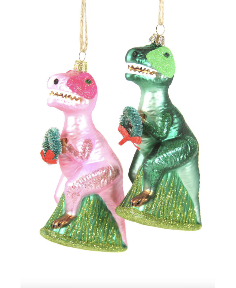 Boule de Noël T-rex rose