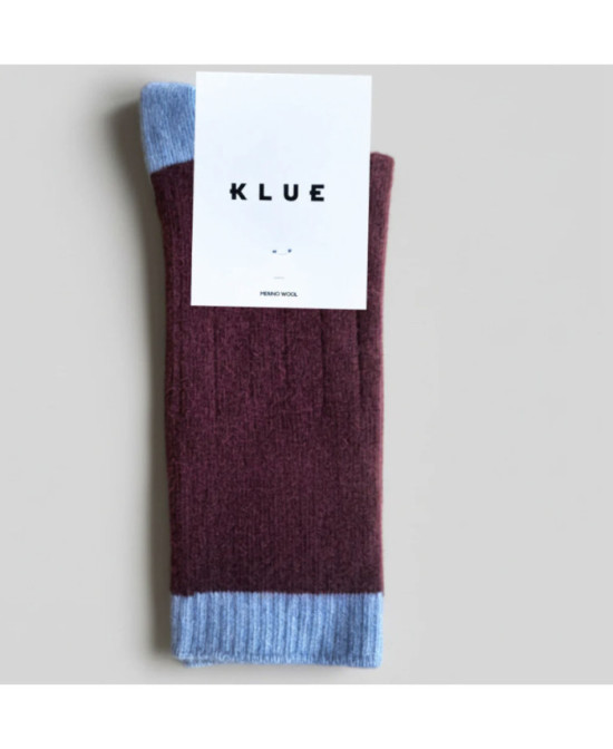 Chaussettes Klue merinos bordeaux et bleu ciel