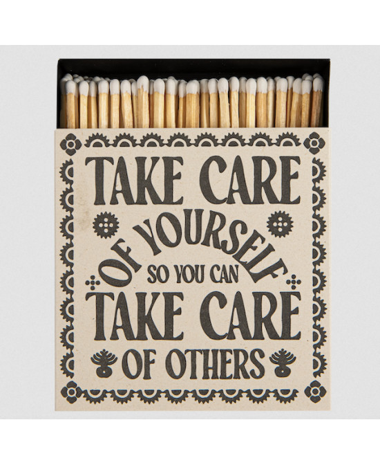 Boîte carrée d'allumettes Take care