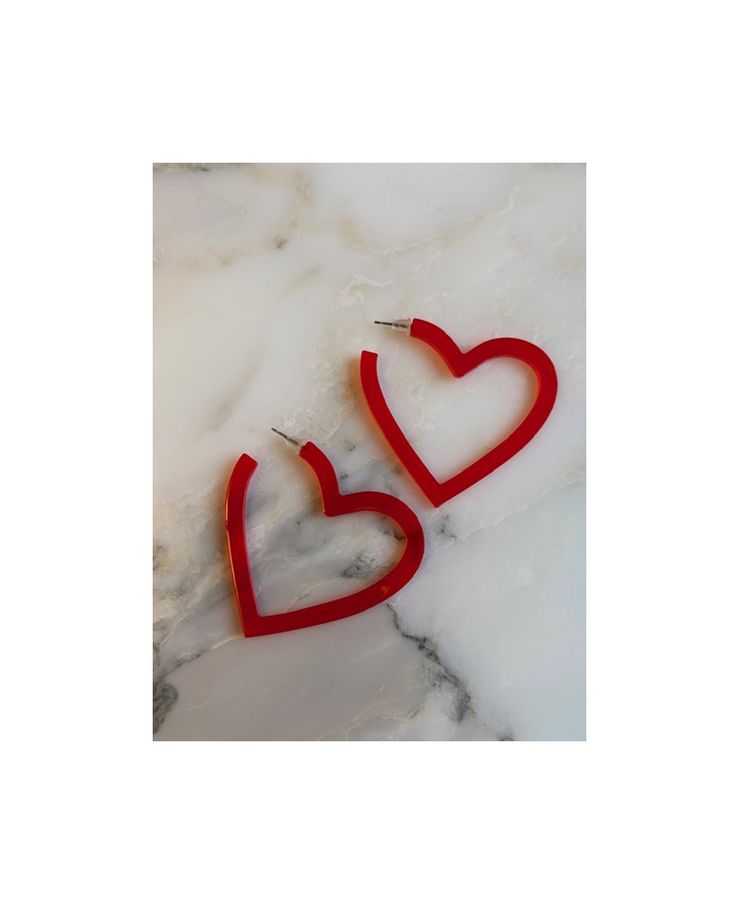 Boucles d'oreilles Coeurs rouge translucide