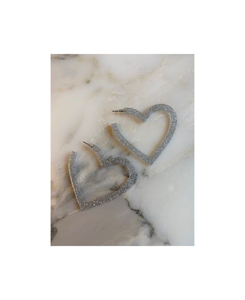 Boucles d'oreilles Coeurs glitter argent