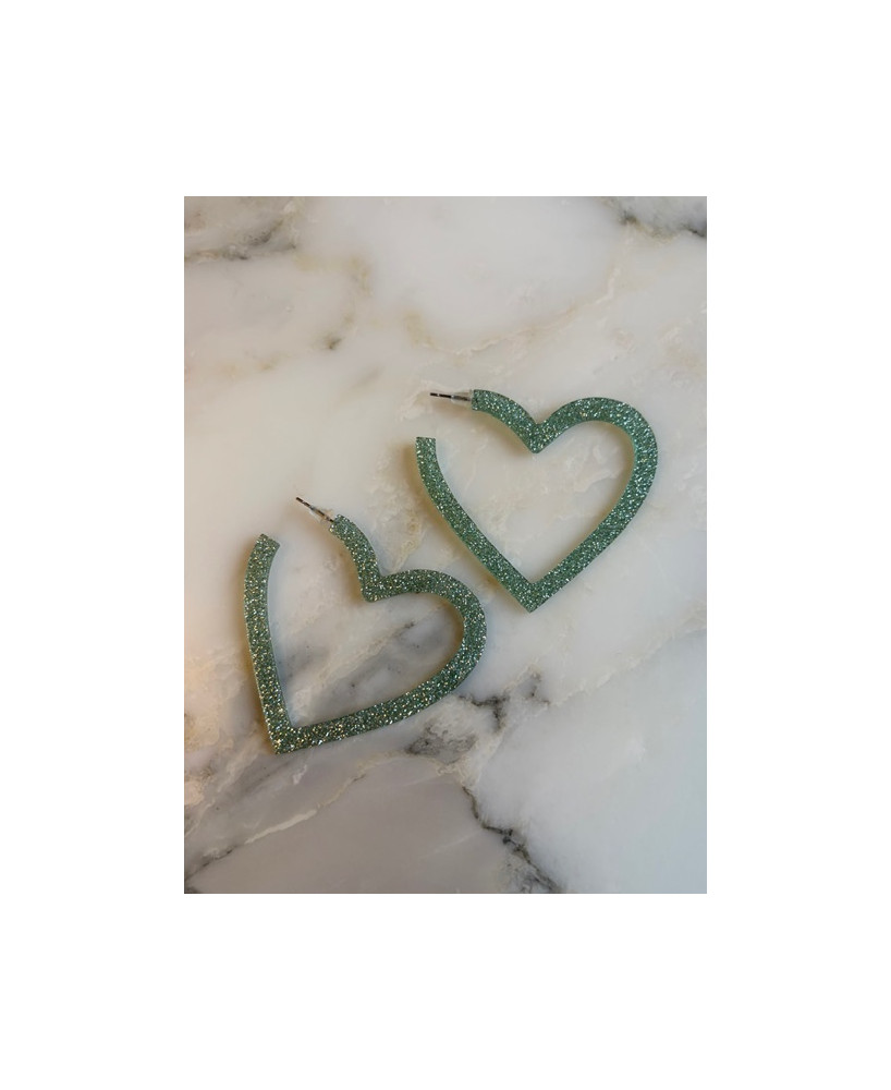 Boucles d'oreilles Coeurs vert glitter