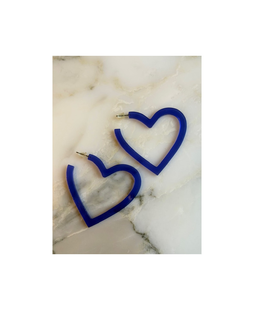 Boucles d'oreilles Coeurs bleu translucide