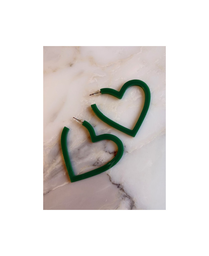 Boucles d'oreilles Coeurs vert emeraude