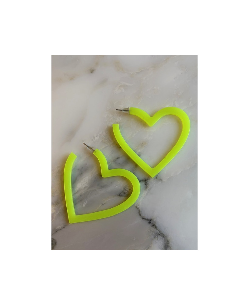 Boucles d'oreilles Coeurs jaune fluo