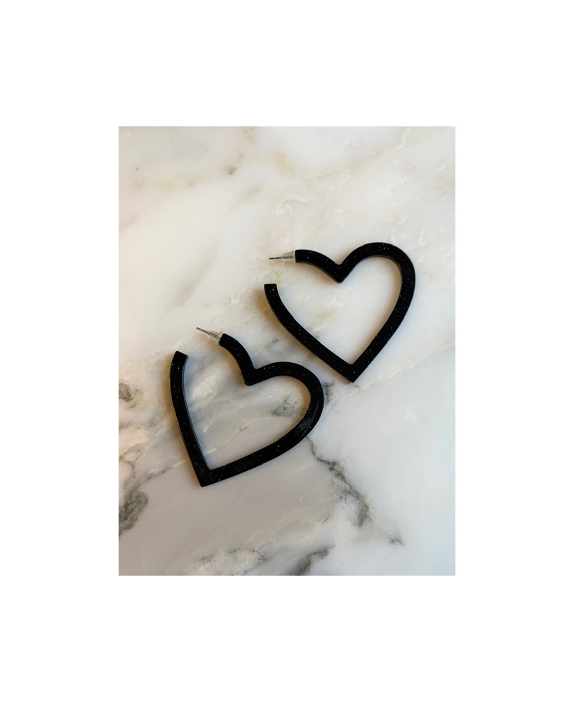 Boucles d'oreilles Coeurs noir glitter