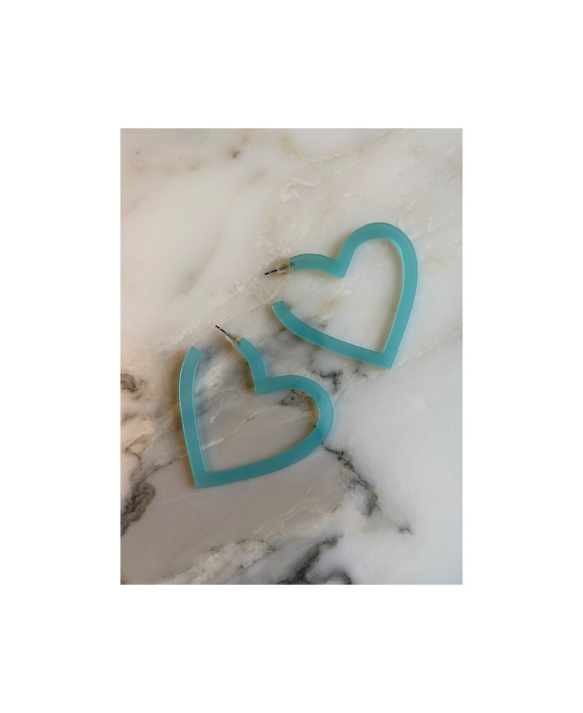 Boucles d'oreilles Coeurs turquoise translucie