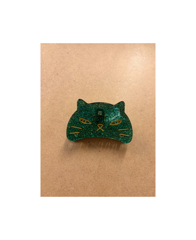 Pince à cheveux Chat glitter vert