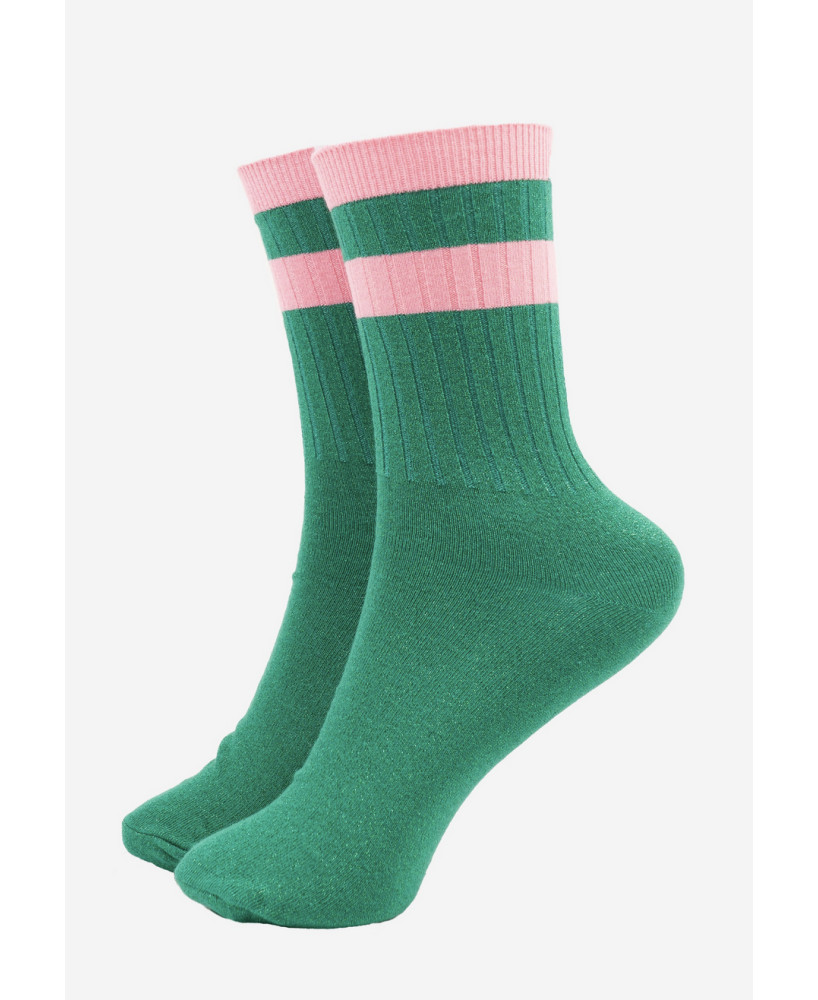 Chaussettes glitter vertes lignes roses
