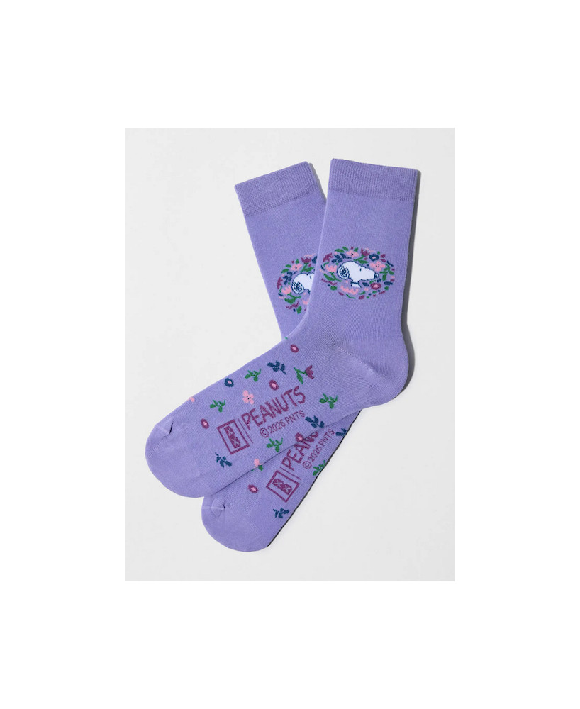 Chaussettes mauves Snoopy fleurs