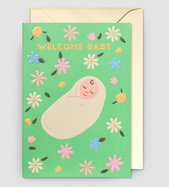Carte Welcome baby fleurs