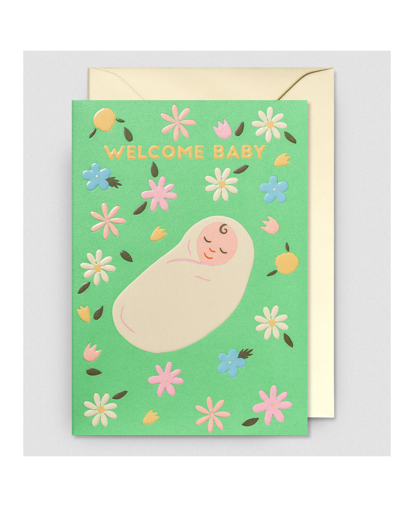 Carte Welcome baby fleurs