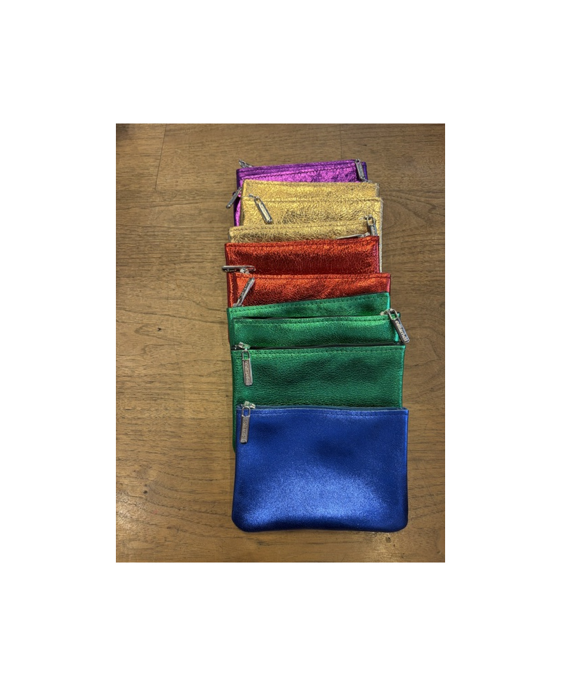 Pochette cuir métal zip