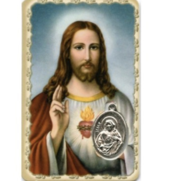 Carte médaille Jésus coeur sacré