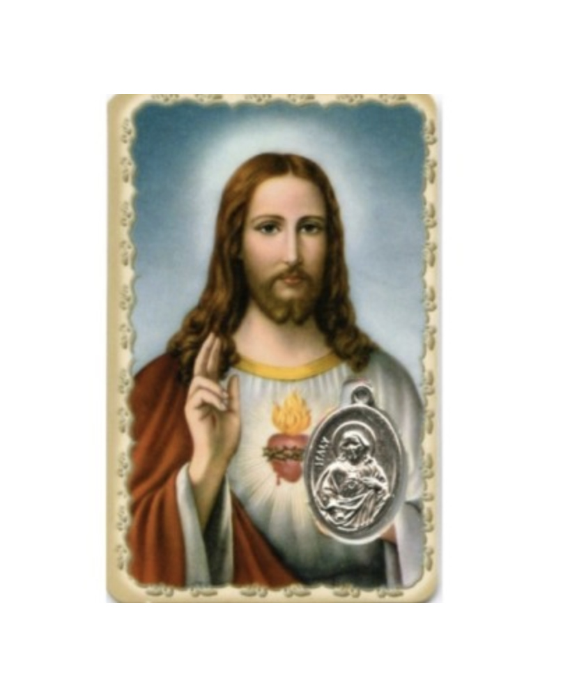 Carte médaille Jésus coeur sacré