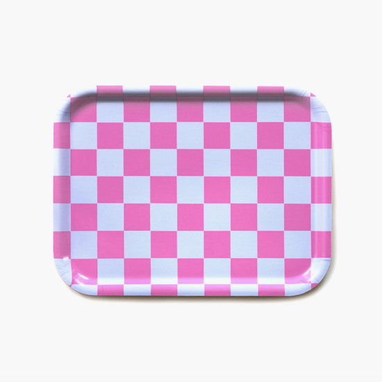 Plateau rectangulaire damier rose/lilac