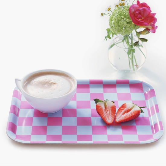 Plateau rectangulaire damier rose/lilac