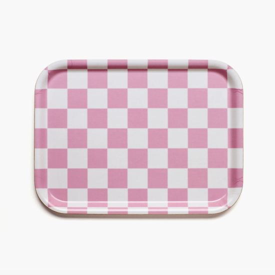 Plateau rectangulaire damier rose/blanc