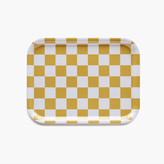 Plateau rectangulaire damier moutarde