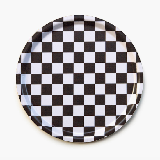 Plateau rond damier noir et blanc