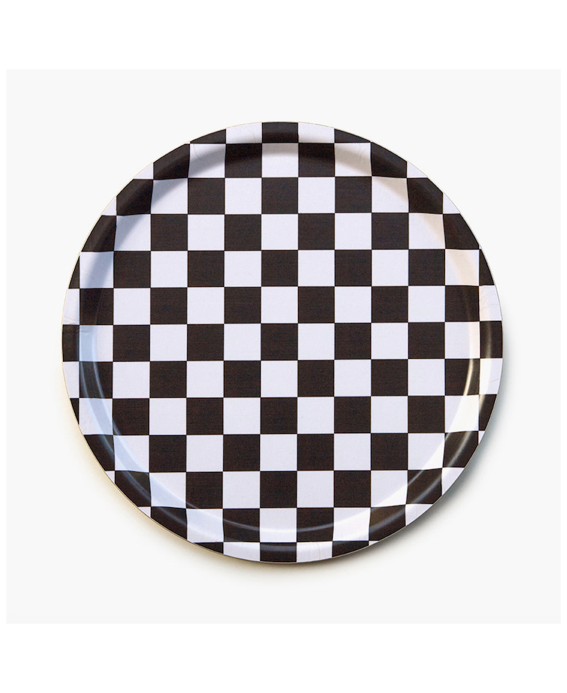 Plateau rond damier noir et blanc