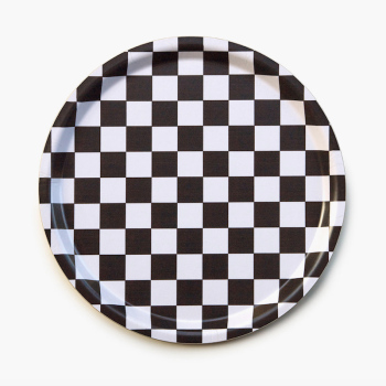 Plateau rond damier noir et blanc
