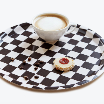 Plateau rond damier noir et blanc