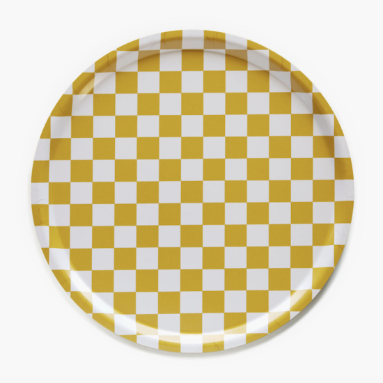 Plateau rond damier moutarde