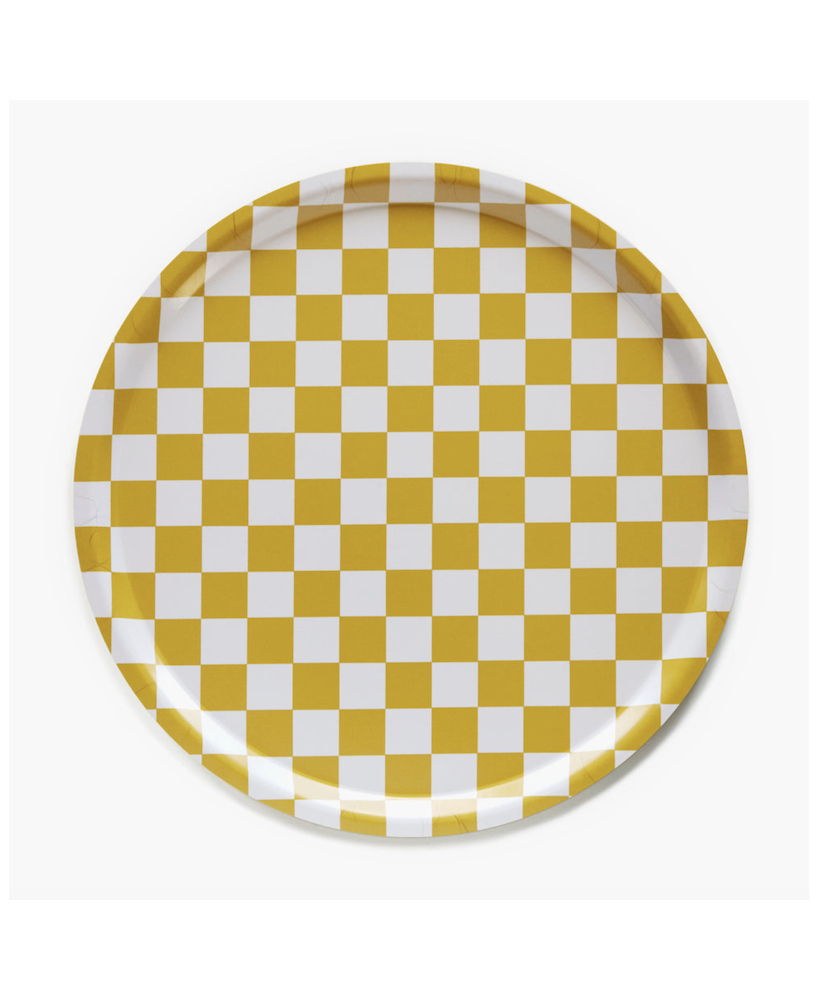 Plateau rond damier moutarde