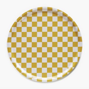 Plateau rond damier moutarde