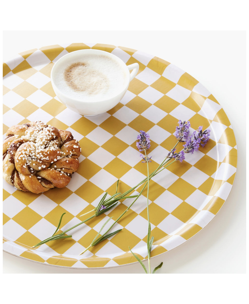 Plateau rond damier moutarde