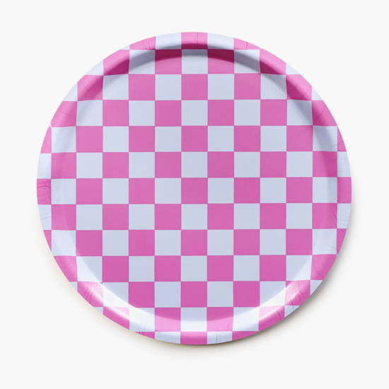 Plateau rond damier rose/lilac