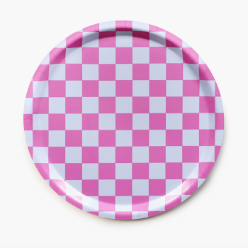 Plateau rond damier rose/lilac