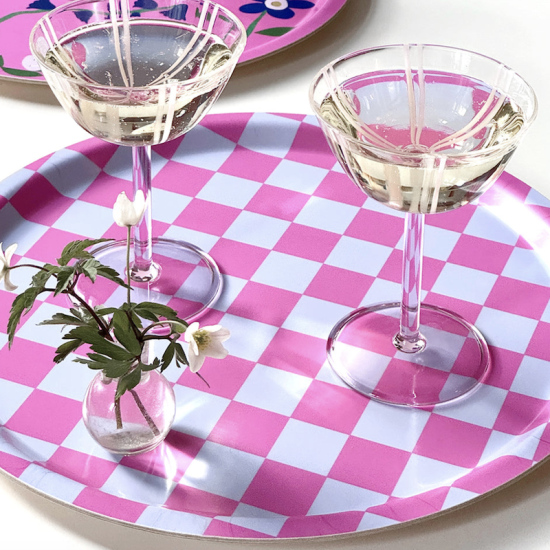 Plateau rond damier rose/lilac