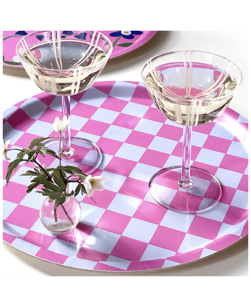 Plateau rond damier rose/lilac