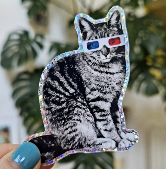 Sticker Chat tigré lunettes 3D