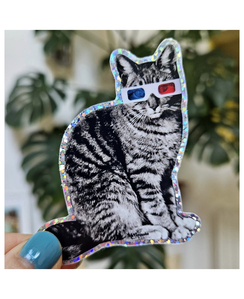 Sticker Chat tigré lunettes 3D