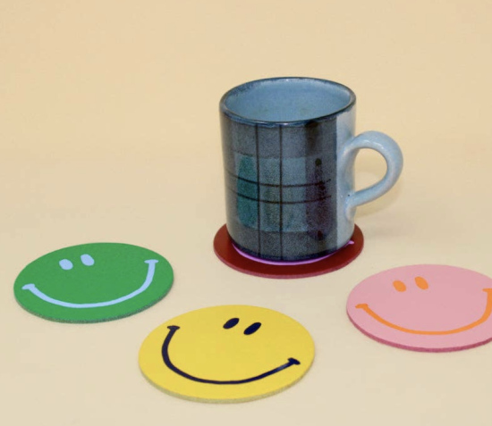 Set 4 sous-verres Smiley cuir