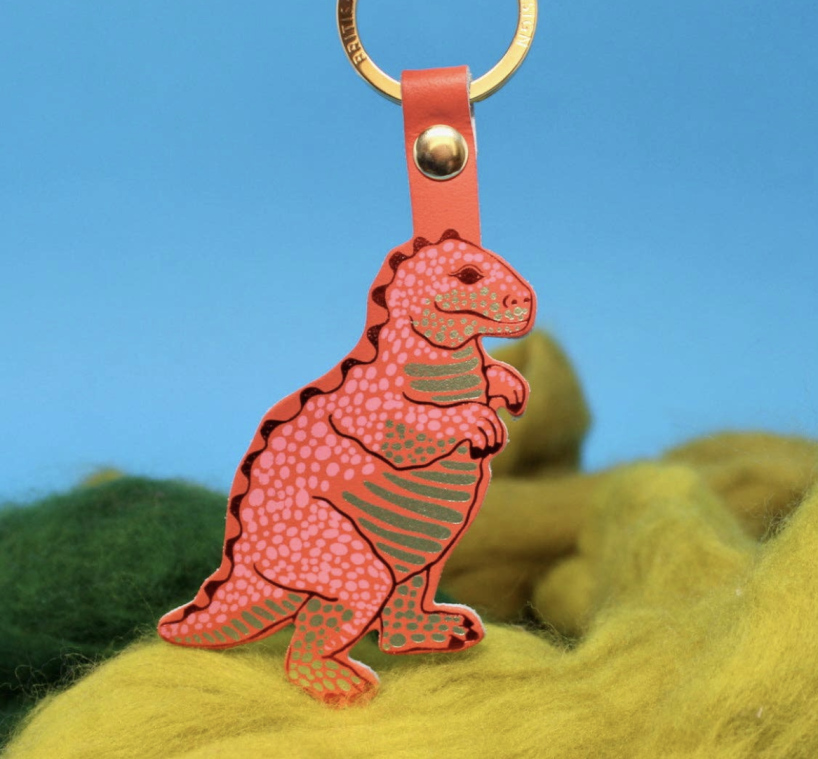 Porte-clés Dinosaure cuir rose