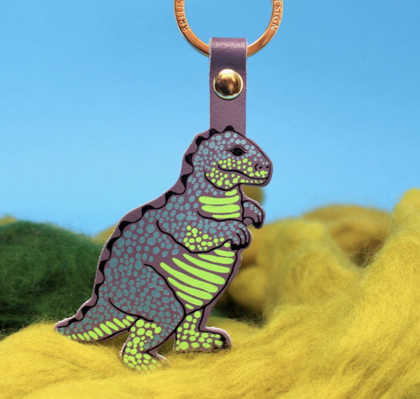Porte-clés Dinosaure cuir mauve