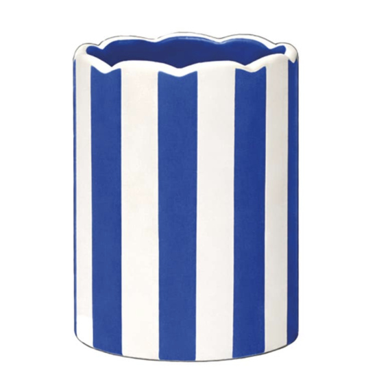 Petit vase ligné bleu