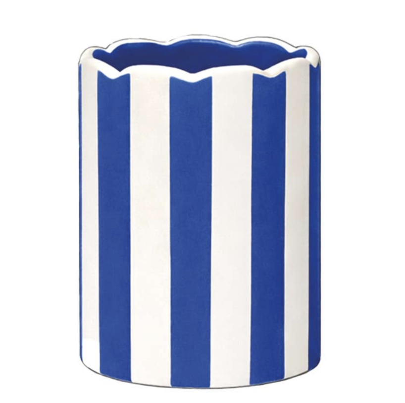 Petit vase ligné bleu