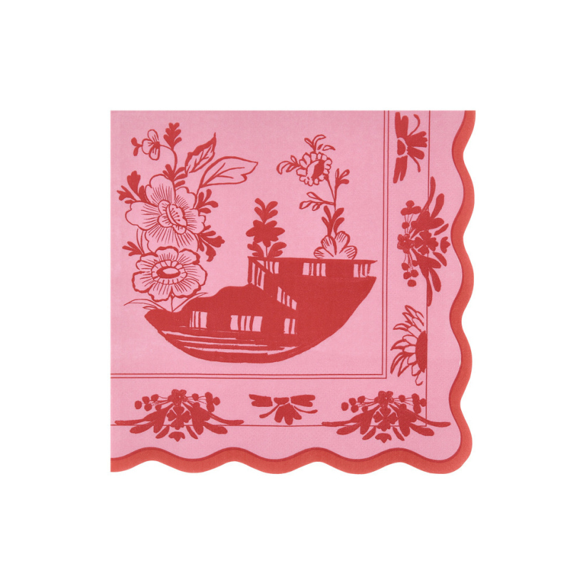 Serviettes Fleurs roses/rouges