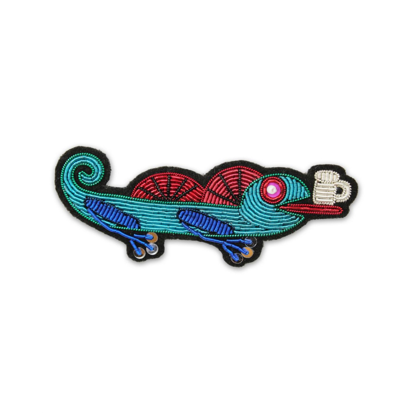 Broche brodée Lézard Cappucino